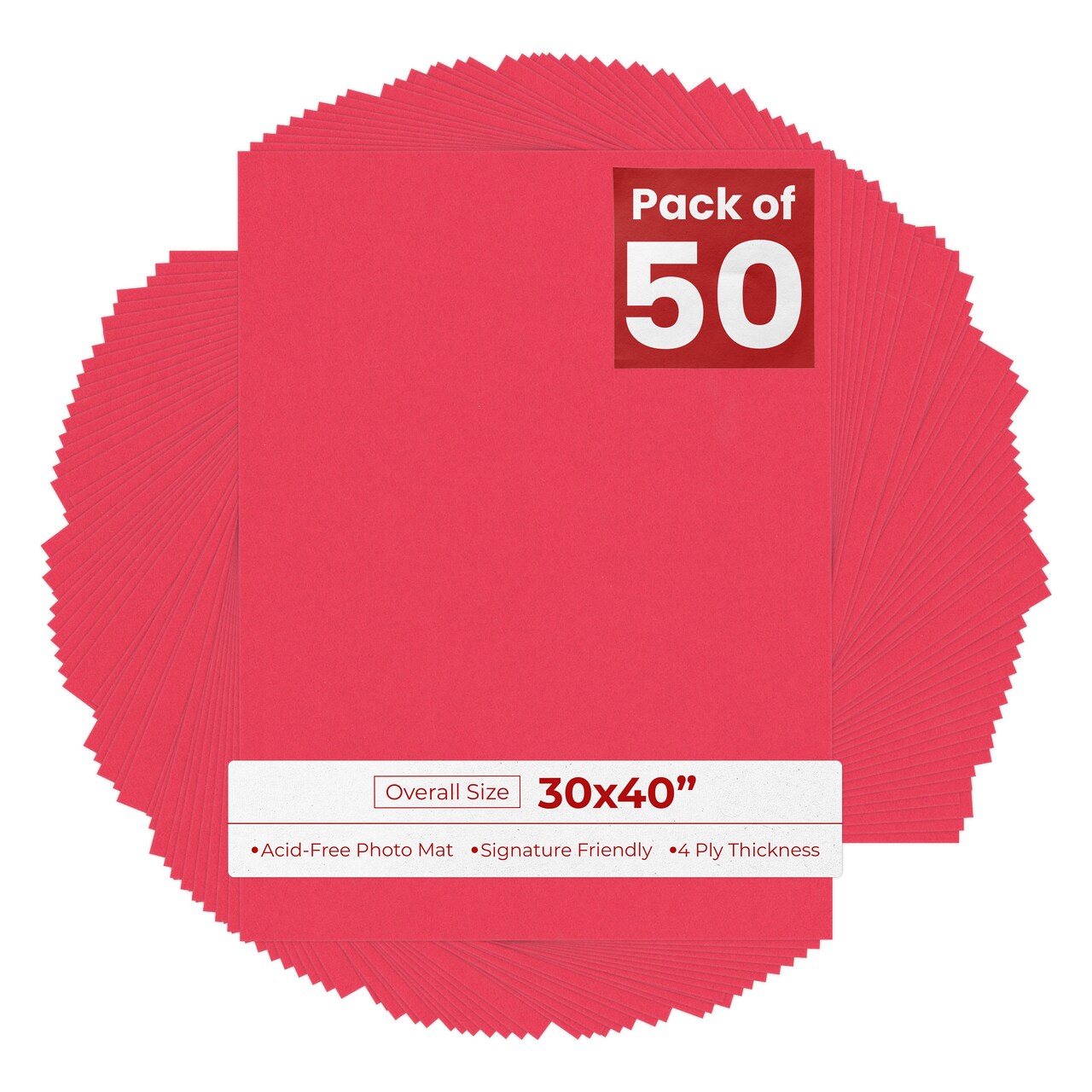 Cardinal Red 30x40 Uncut Mat Board - Blank Sheets, No Opening